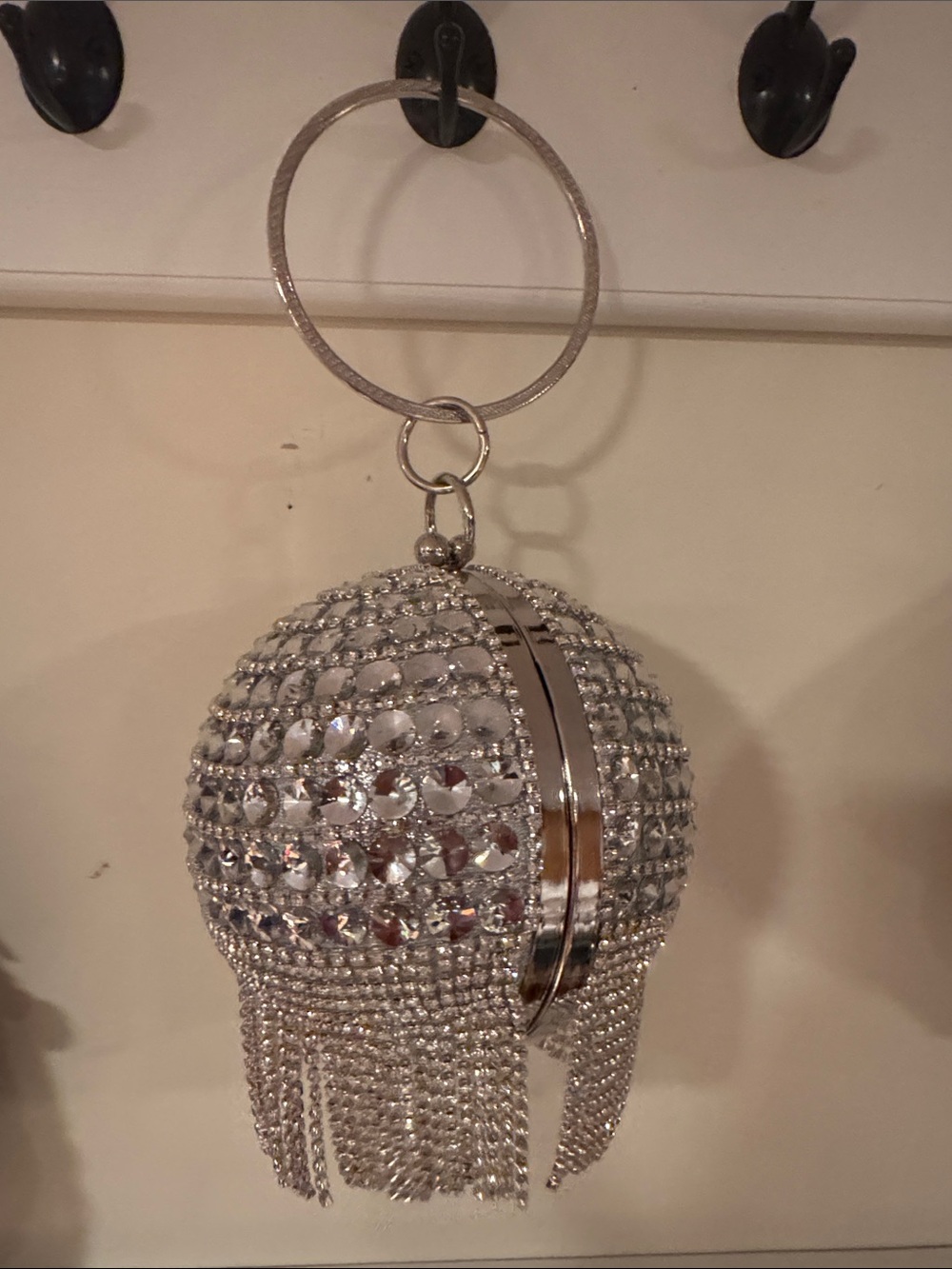 Crystal Fringe Silver Evening Clutch Bag